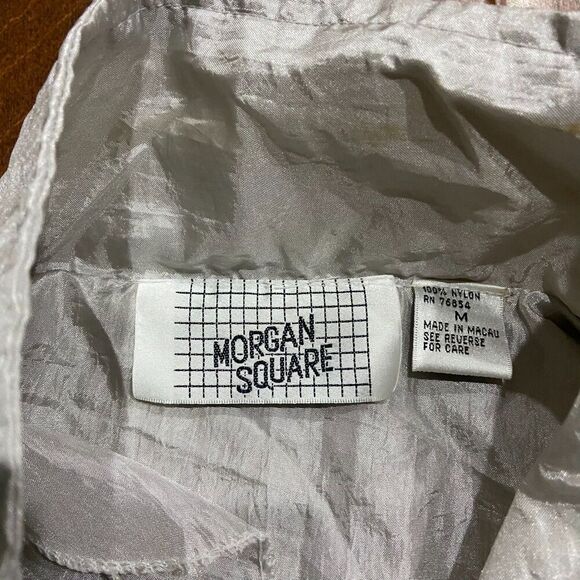 Morgan Square Vintage 80s Nylon Grey White Windbreaker Jacket Full Zip Mens M - Picture 5 of 7